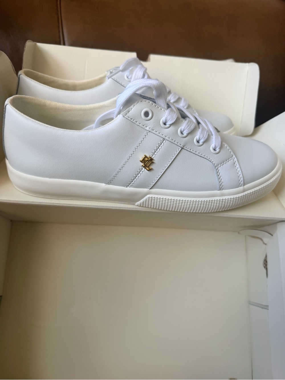 Ralph Lauren White Low-Top Lace-Up Sneakers - Picture 4 of 7